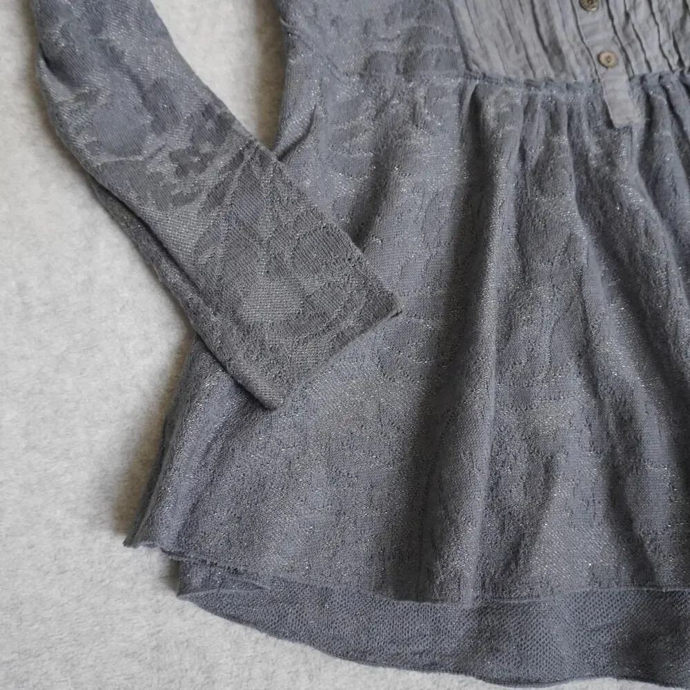 Free People Lace Tunic Top Blue/Gray - Thermal Babydoll Top